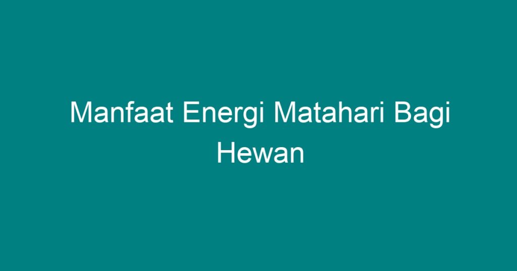 Manfaat Energi Matahari Bagi Hewan - Geograf