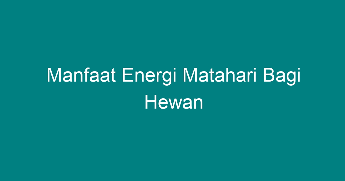 Manfaat Energi Matahari Bagi Hewan Geograf