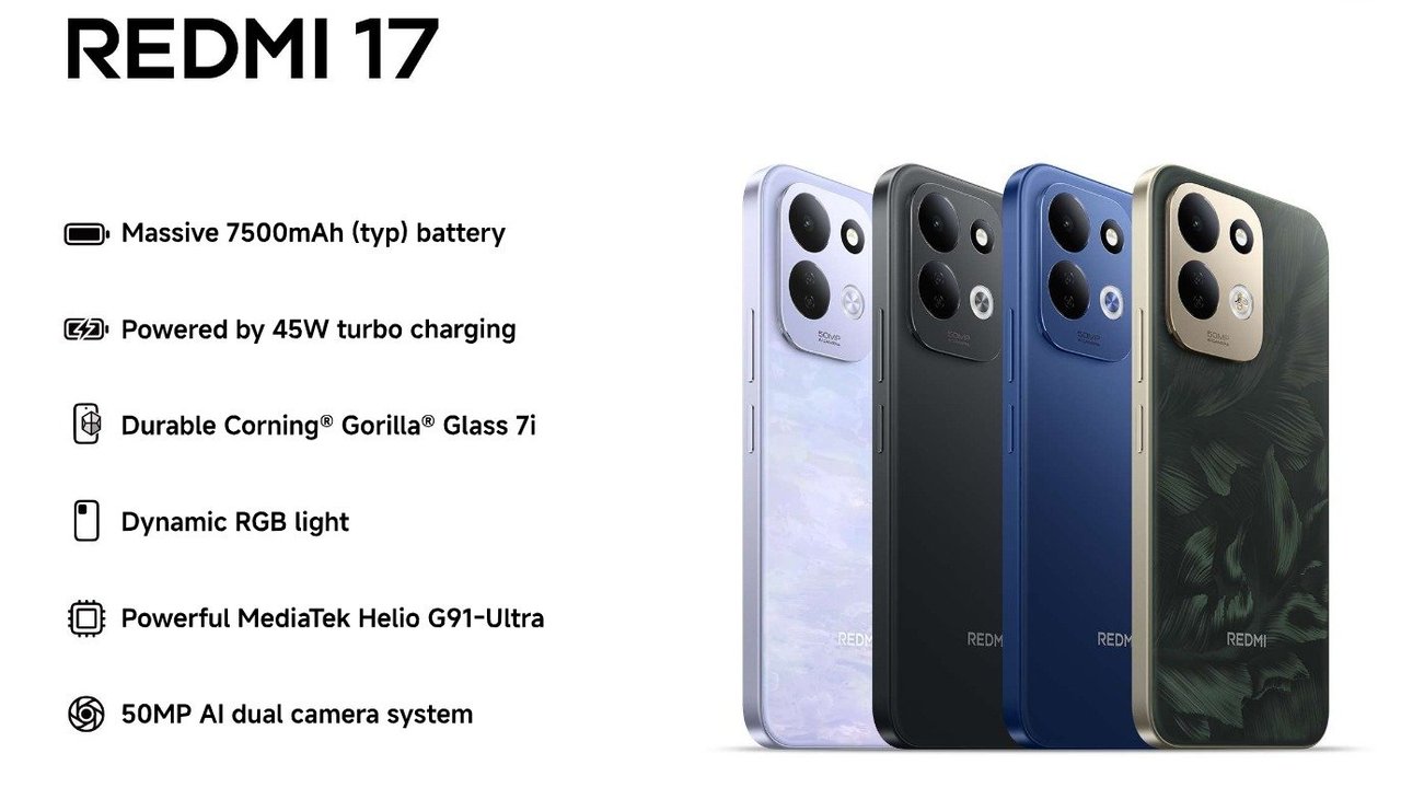 Spesifikasi Redmi 17 4G Bocor: Chipset MediaTek Helio G91-Ultra, Baterai 7.500mAh