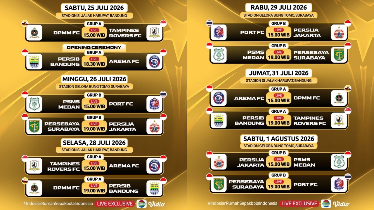 Jadwal Piala Presiden 2026 Live Indosiar dan Vidio